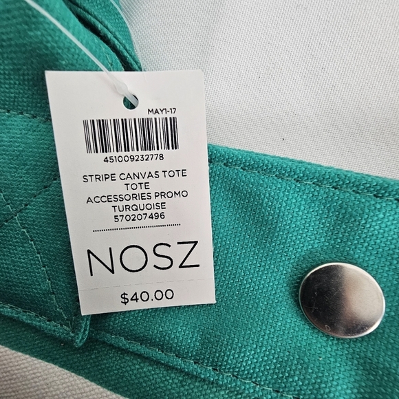 Chico Turquoise Striped Canvas Beach Tote Bag - Picture 5 of 11